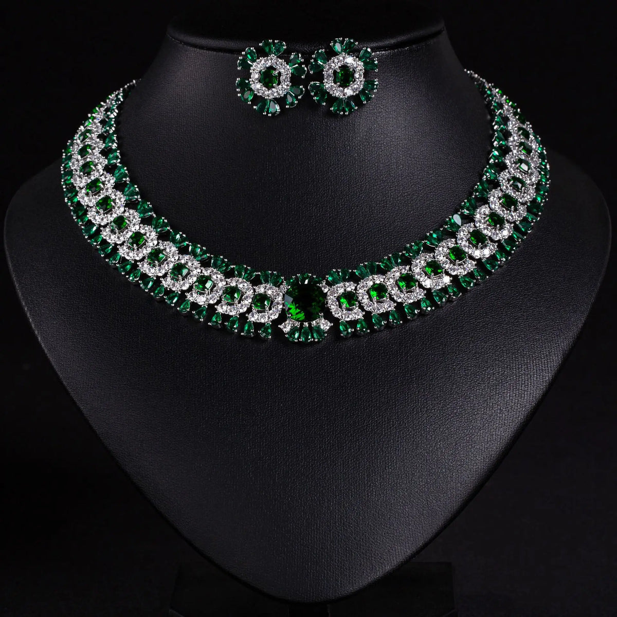 Sparkling Colourful Niche Delicate Flower Jewellery Necklace Earrings 2 Pcs Set Wedding Banquet Prom Bridal Women Dubai M-586