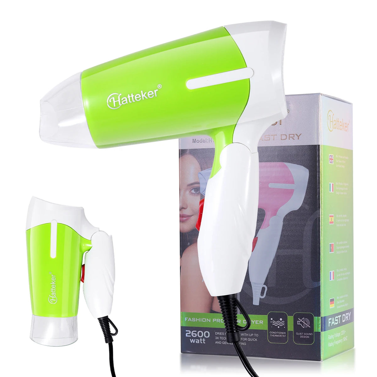 Hatteker 3200W Foldable EU Hair Dryer Electric High-Power Household with 2 Wind Temperature Settings And Negative Ion Hair Care