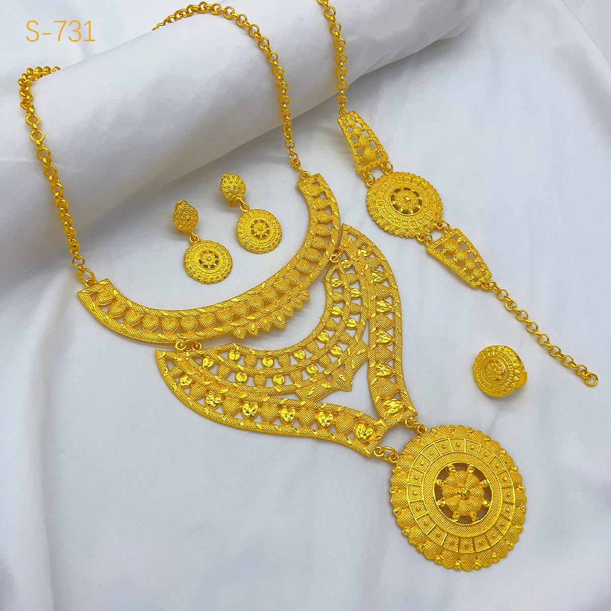 Indian Dubai Big 24k Gold Plated Jewelry Set For Women Party African Necklace Sets Bridal Wedding Gifts Arabic Jewelry Sets