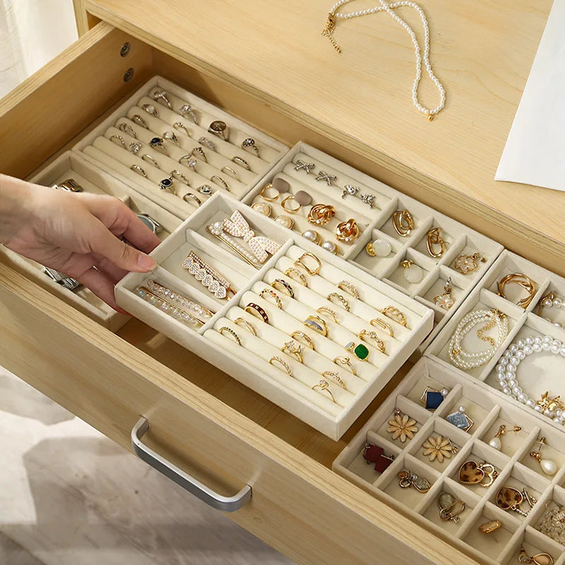 Velvet Jewelry Box Display Tray Drawer Storage Jewellery Holder For Ring Earrings Necklace Bracelet Soft Velvet Organizer Case