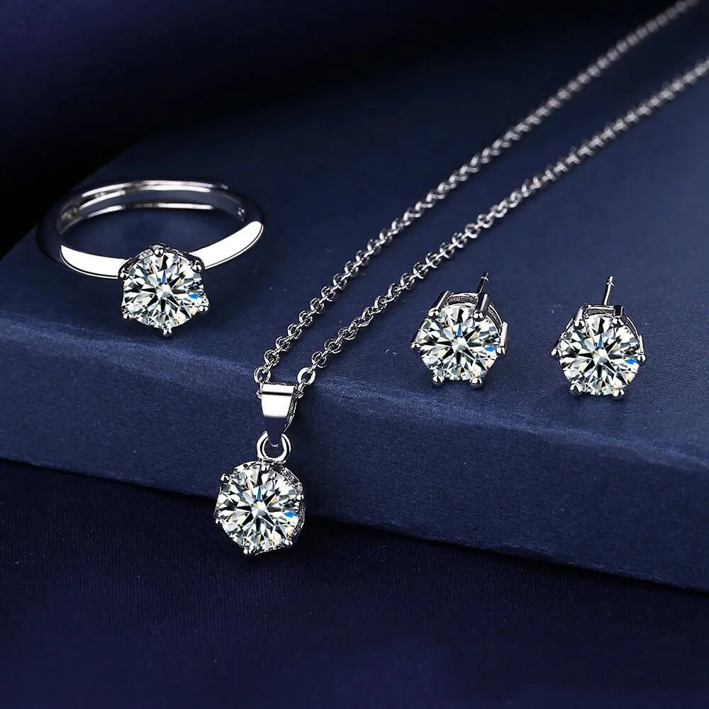 Hot Sale 925 Sterling Silver Moissanite Jewelry Set for Women Necklace Earrings Ring Set, Luxury Bridal Wedding Jewelry Gift