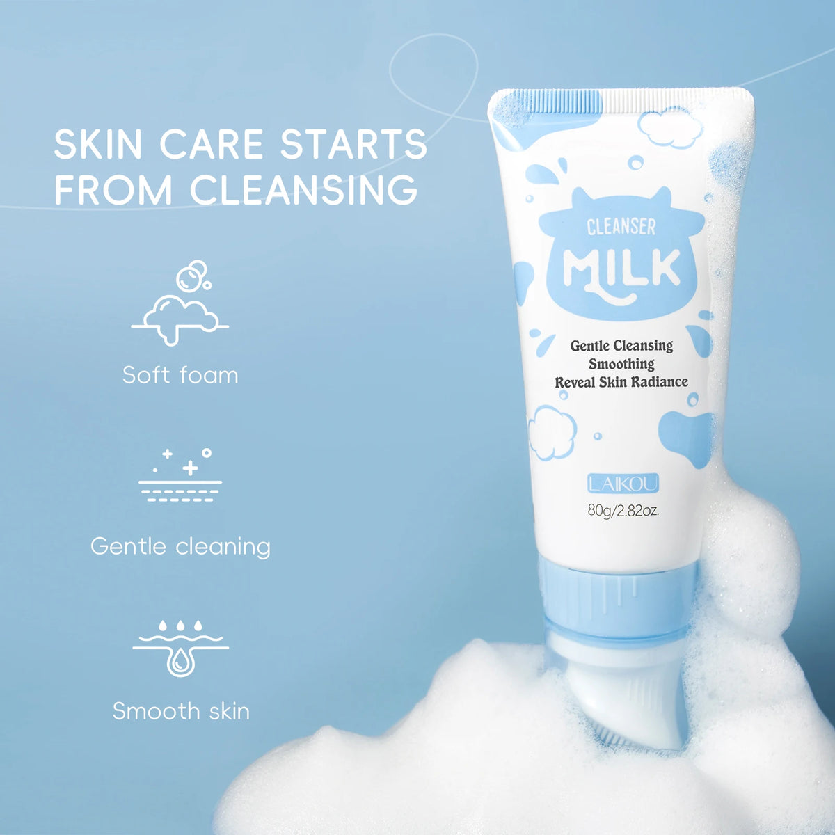 LAIKOU Milk Cleansing Bar Gentle Face Body Soap Nourishing Treatment Even Skin Tone Facial Bar 80g