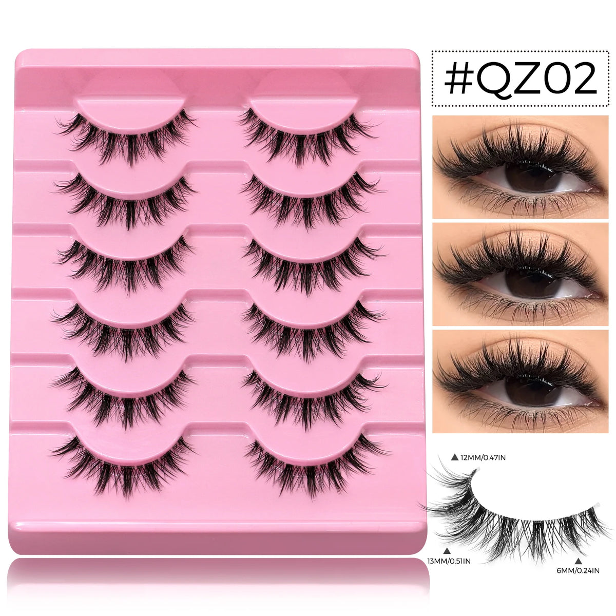 GROINNEYA Manga Eyelashes Natural Spiky Mink Lashes Natural Curl Full Strip Clear Stem Lashes Soft Fake Lashes Extension Makeup