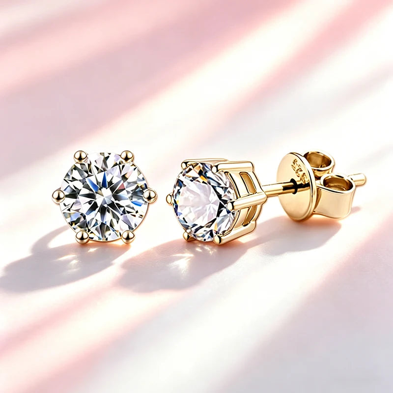 Classic 100% Moissanite Stud Earrings with Lace Six-Prong High-End Texture Elegant and Stylish Earrings