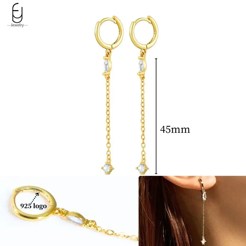 925 Sterling Silver Ear Needle White Crystal Gold Earrings for Women Luxury Water Drop/Heart/Flower Pendant Earring Fine Jewelry