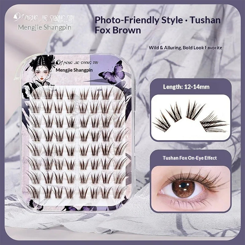No Glue Self-Adhesive False Eyelashes - Dramatic Volume Natural Wispy Winged Fox Eye Manga Style Fluffy Cat Eye Lashes 7-12mm
