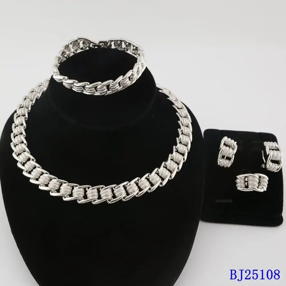 Luxury African Women Gold Plated 4pcs Jewelry Set Bridal Wedding Necklace Earrings Ring Bracelet Party Gifts