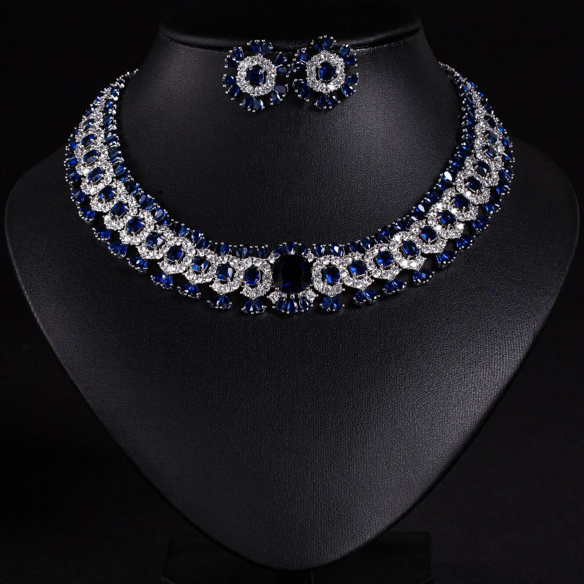 Sparkling Colourful Niche Delicate Flower Jewellery Necklace Earrings 2 Pcs Set Wedding Banquet Prom Bridal Women Dubai M-586