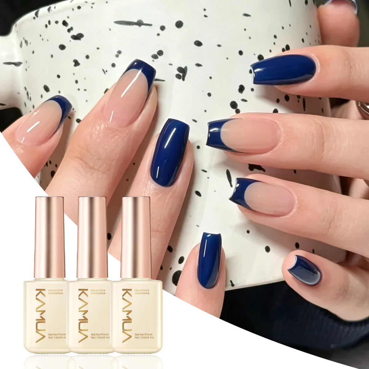 KAMUA Gel Nail Polish Set – Yellow, Navy & Nude Soak-Off UV LED Gel Polish for DIY Manicure & Nail Art