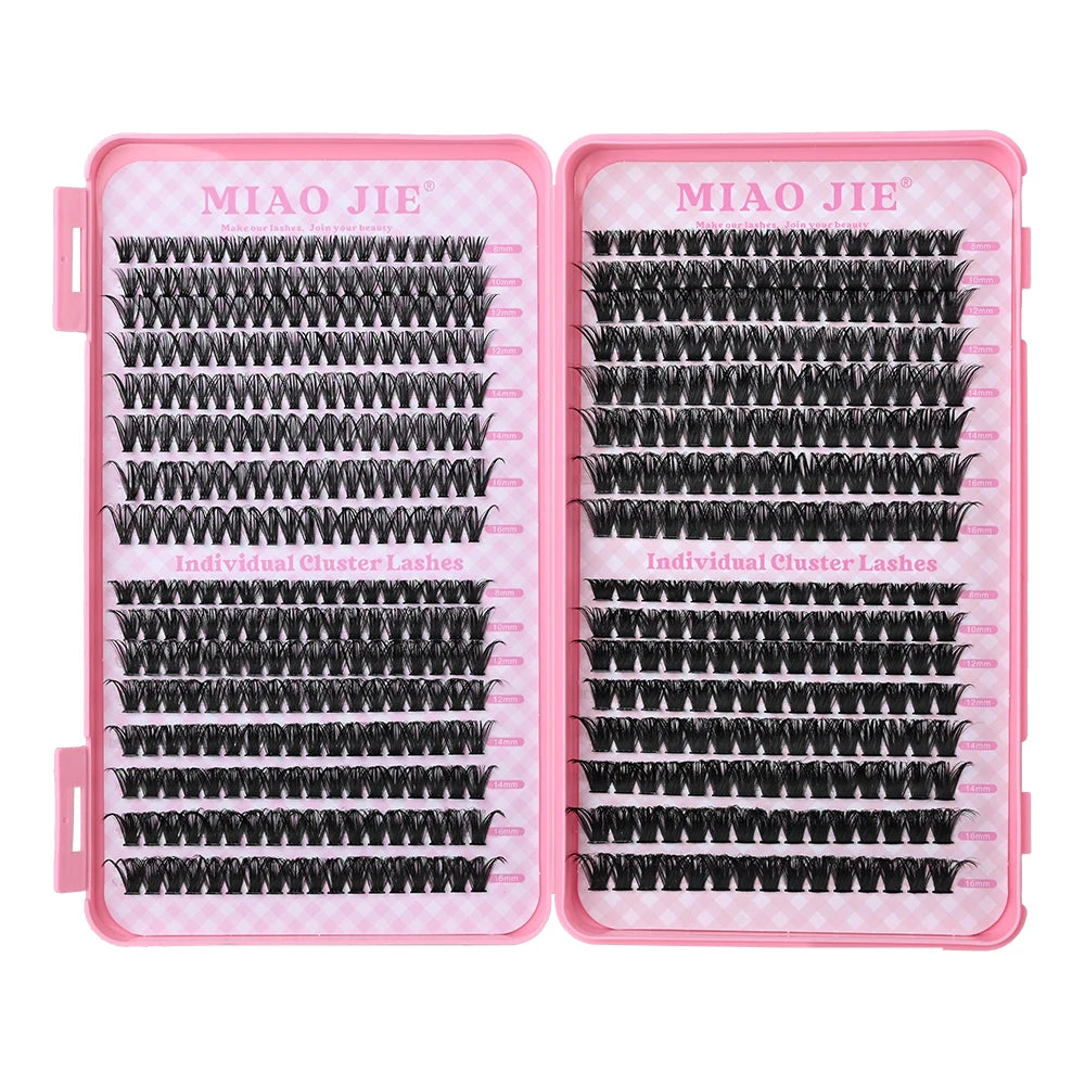 MIAOJIE False Eyelashes Clusters – Natural Thick Volume Individual Lash Extension Kit with Applicators