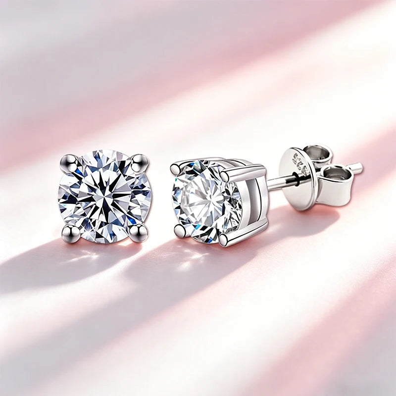 Classic 100% Moissanite Stud Earrings with Lace Six-Prong High-End Texture Elegant and Stylish Earrings
