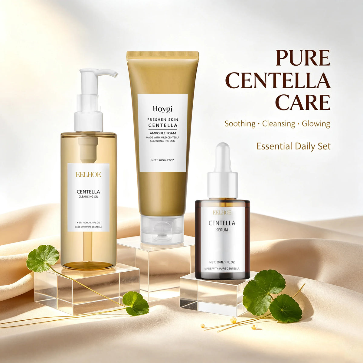 Korean Centella Asiatica 24H Skincare Set Cica Serum Face Wash Cleansing Oil Facial Care Set Soothing Refresh Smooth K-beauty