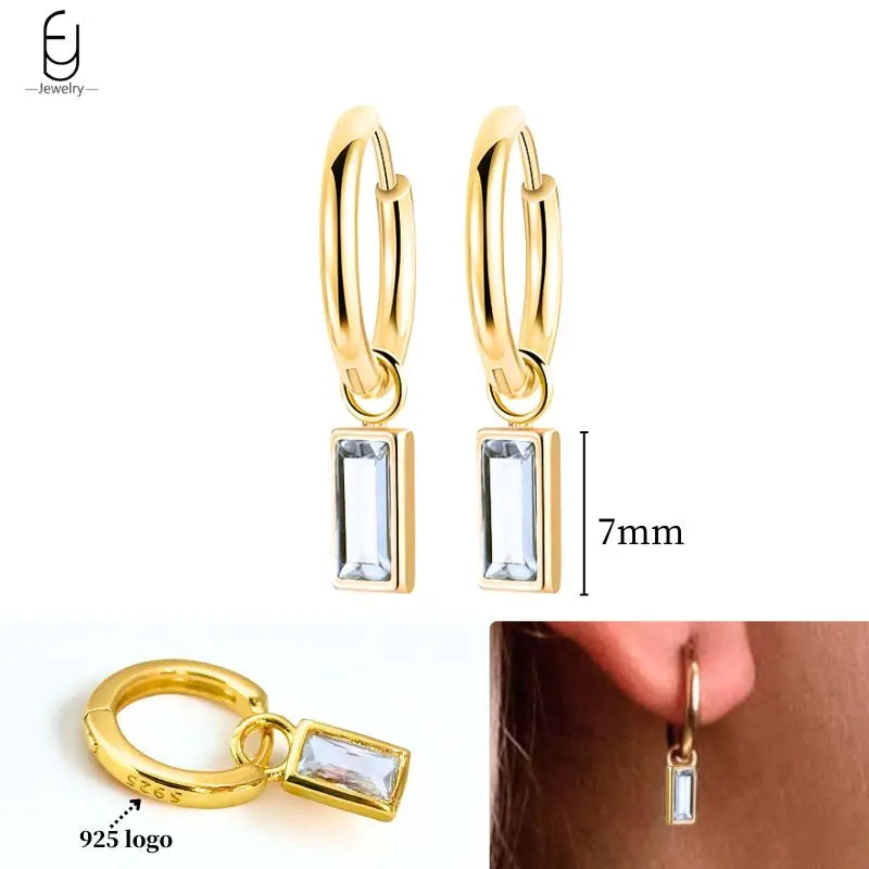 925 Sterling Silver Ear Needle White Crystal Gold Earrings for Women Luxury Water Drop/Heart/Flower Pendant Earring Fine Jewelry