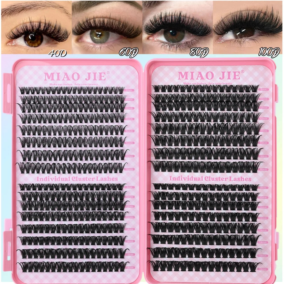 MIAOJIE False Eyelashes Clusters – Natural Thick Volume Individual Lash Extension Kit with Applicators