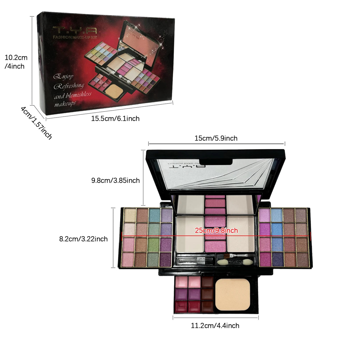 TYA Makeup Set 46 Colors Pearl Eye Shadow Powder Puff Powder Blusher Lip Gloss Set Combination T6145