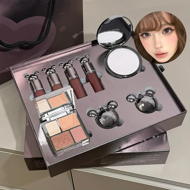 ART VALUE Makeup Sets Include 4 Lip Mud,1 Face Blush,1 Pressed Powder,1 Eyesshadow Palette,1 Highlighter Powder, 8 PCS Cosmetics