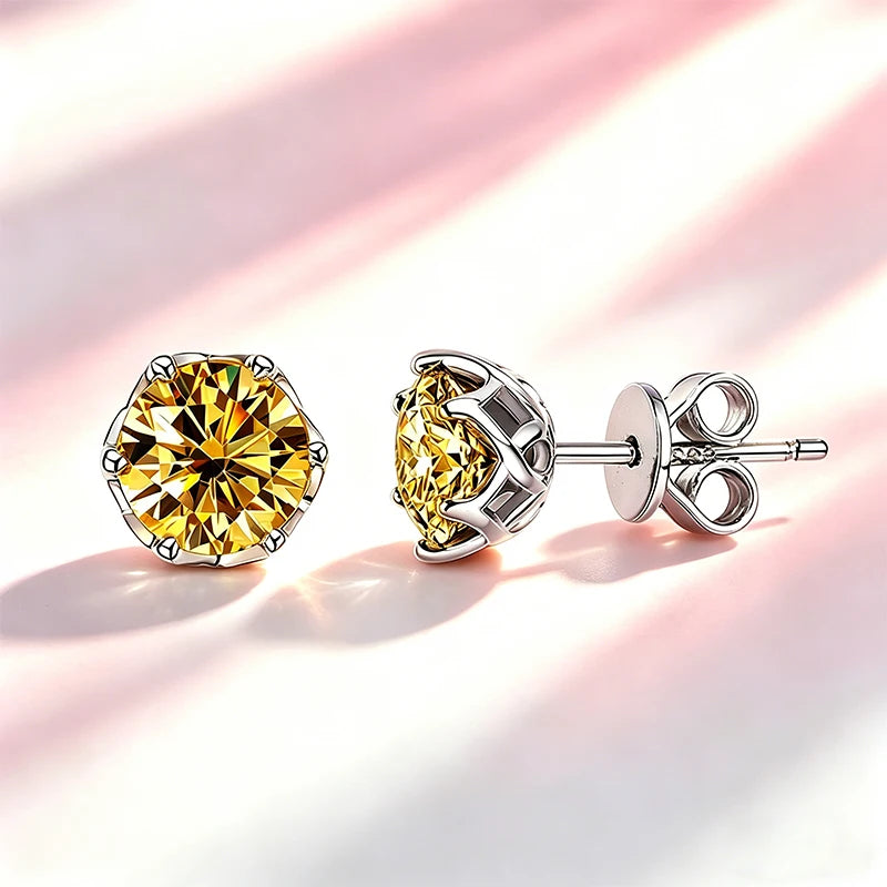 Classic 100% Moissanite Stud Earrings with Lace Six-Prong High-End Texture Elegant and Stylish Earrings