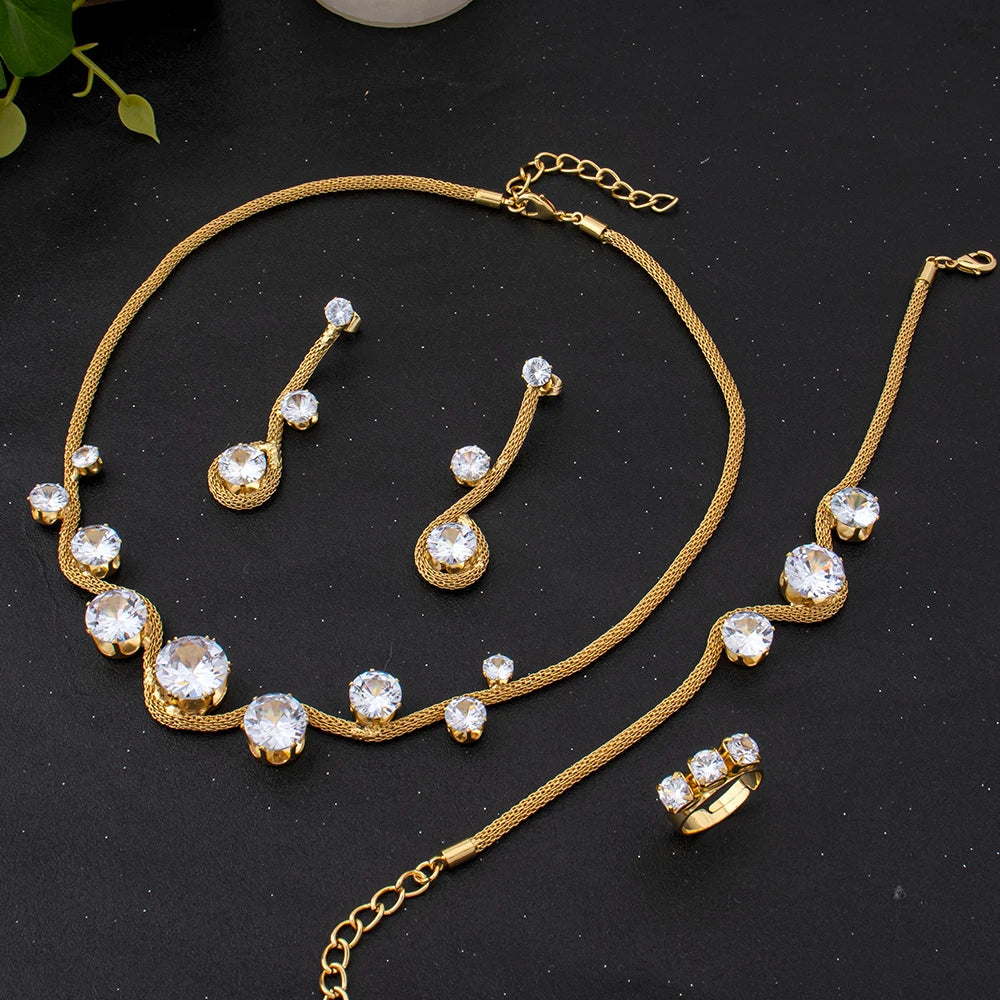 Jewelry For Women 2025 Brilliant Cubic Zircon Necklace Earrings Ring and Bracelet Wedding Bridal Jewelry Sets Dress Accessories