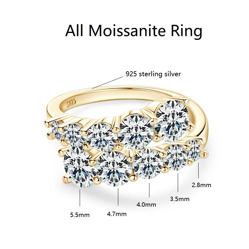 Anziw 925 Silver Moissanite Rings Woman Bands 10 Stones 3.26cttw Sparkling Diamond Twist Shank Wedding Ring Engagement Jewelry