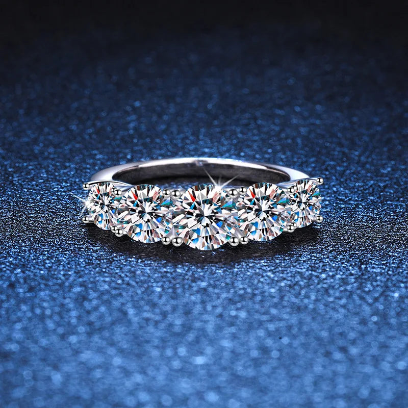 18k Plated 3.6CT All Moissanite Rings for Women 5 Stones Sparkling Diamond Wedding Band S925 Sterling Silver Jewelry GRA