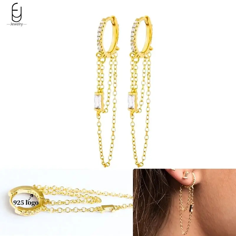 925 Sterling Silver Ear Needle White Crystal Gold Earrings for Women Luxury Water Drop/Heart/Flower Pendant Earring Fine Jewelry