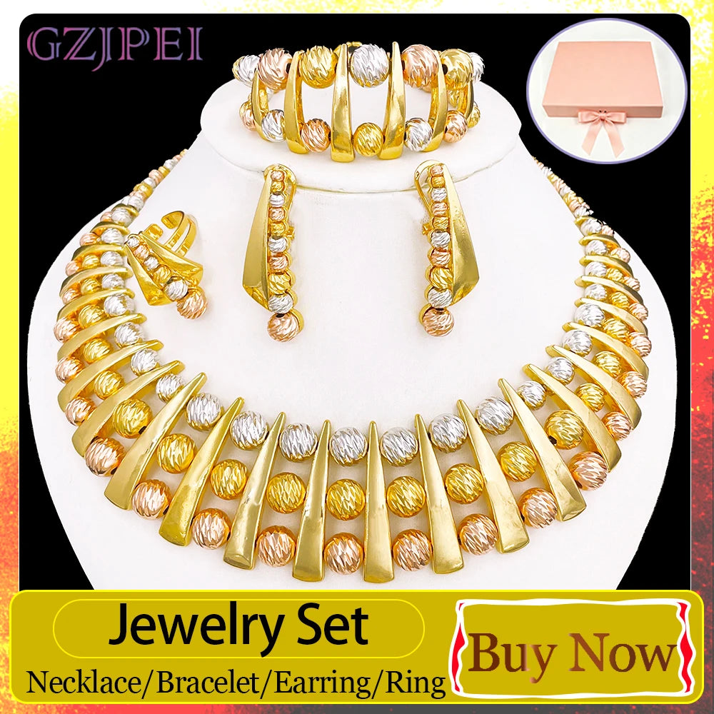 GZJPEI Fashion Luxury Jewelry Set High Quality Gorgeous Three Tone Design For Women Bridal Wedding Engagement Jewelry Gift Box