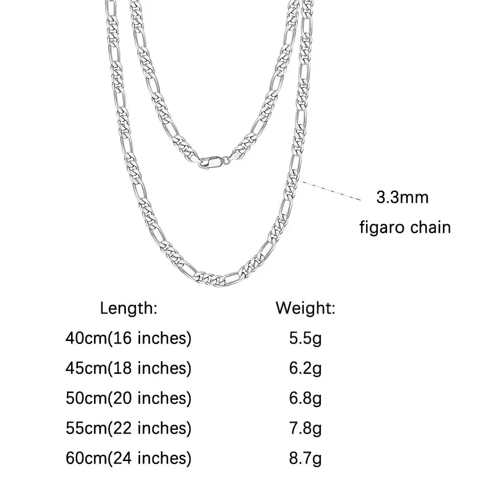 ORSA JEWELS Trendy Men Woman Figaro Chain Necklace 3.3/5/7mm Diamond-Cut Figaro Chain 925 Silver Jewelry Party Gift OSC34