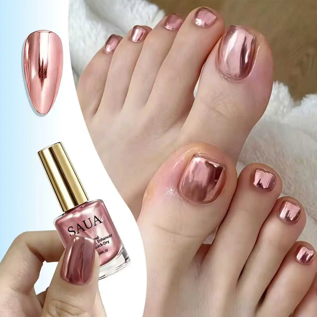 Rose Gold Metal Nail Polish, Fast Drying, No Baking, Lasting Improvement of Beauty, No Need for Light Nail Polish