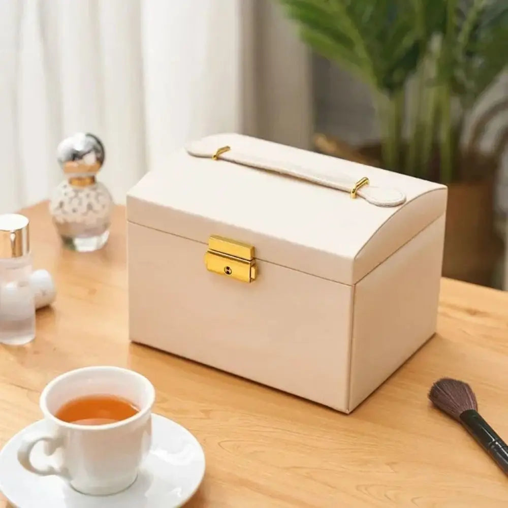 Three layer Woman Jewelry Box Large Capacity Drawer style Jewelry Organizer with Lock Leather Earrings Bracelets Display Stand