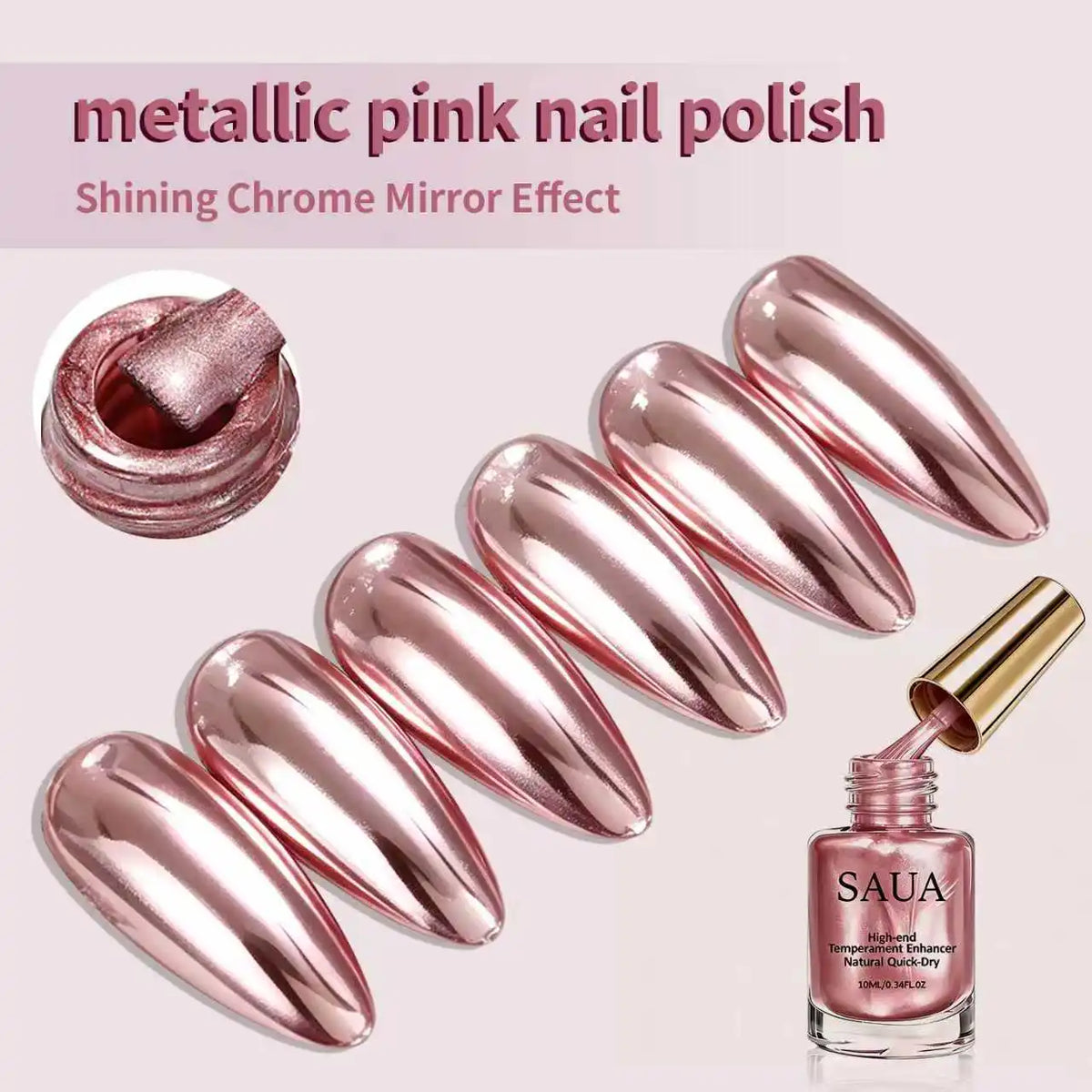 Rose Gold Metal Nail Polish, Fast Drying, No Baking, Lasting Improvement of Beauty, No Need for Light Nail Polish