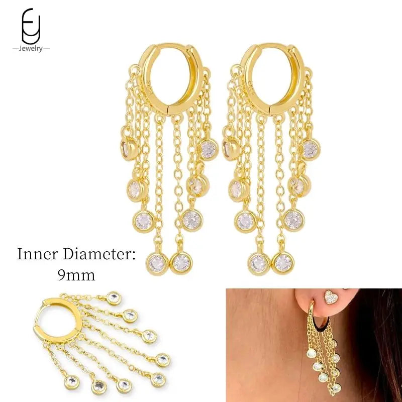 925 Sterling Silver Ear Needle White Crystal Gold Earrings for Women Luxury Water Drop/Heart/Flower Pendant Earring Fine Jewelry