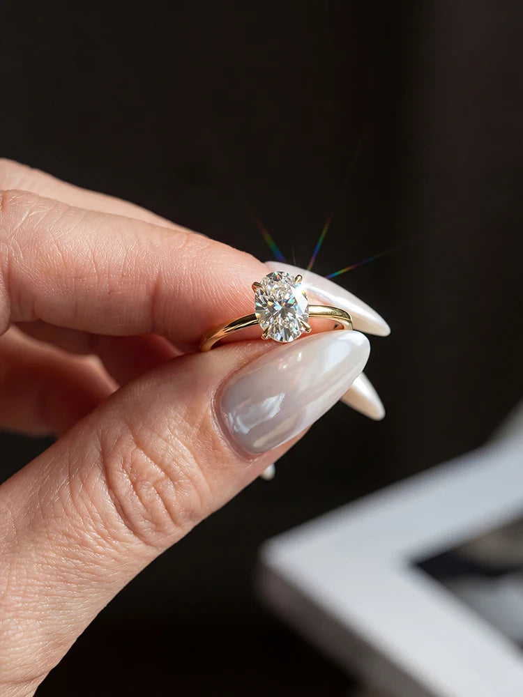 Fashion 1-2 Carat Brilliant Oval Moissanite Diamond Engagement Wedding Rings for Women 925 Sterling Silver Fine Jewelry