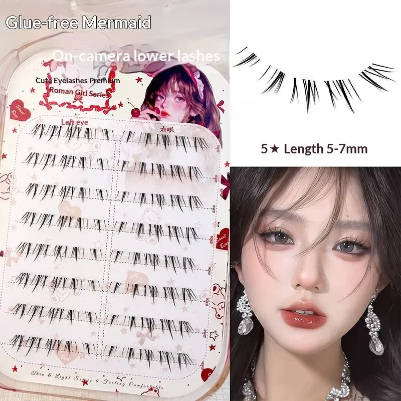 No Glue Self-Adhesive False Eyelashes - Dramatic Volume Natural Wispy Winged Fox Eye Manga Style Fluffy Cat Eye Lashes 7-12mm