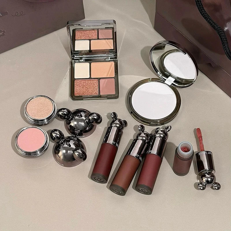 ART VALUE Makeup Sets Include 4 Lip Mud,1 Face Blush,1 Pressed Powder,1 Eyesshadow Palette,1 Highlighter Powder, 8 PCS Cosmetics