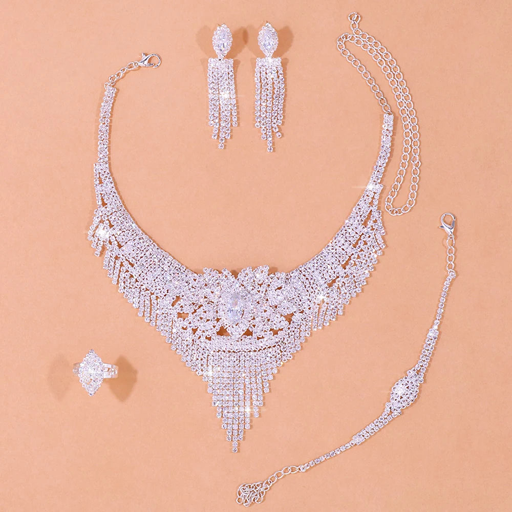 Stonefans Luxury Indian Bridal Jewelry Sets Women Accessories Fashion Tassel Rhinestone Necklace Earrings Sets Wedding Jewelry