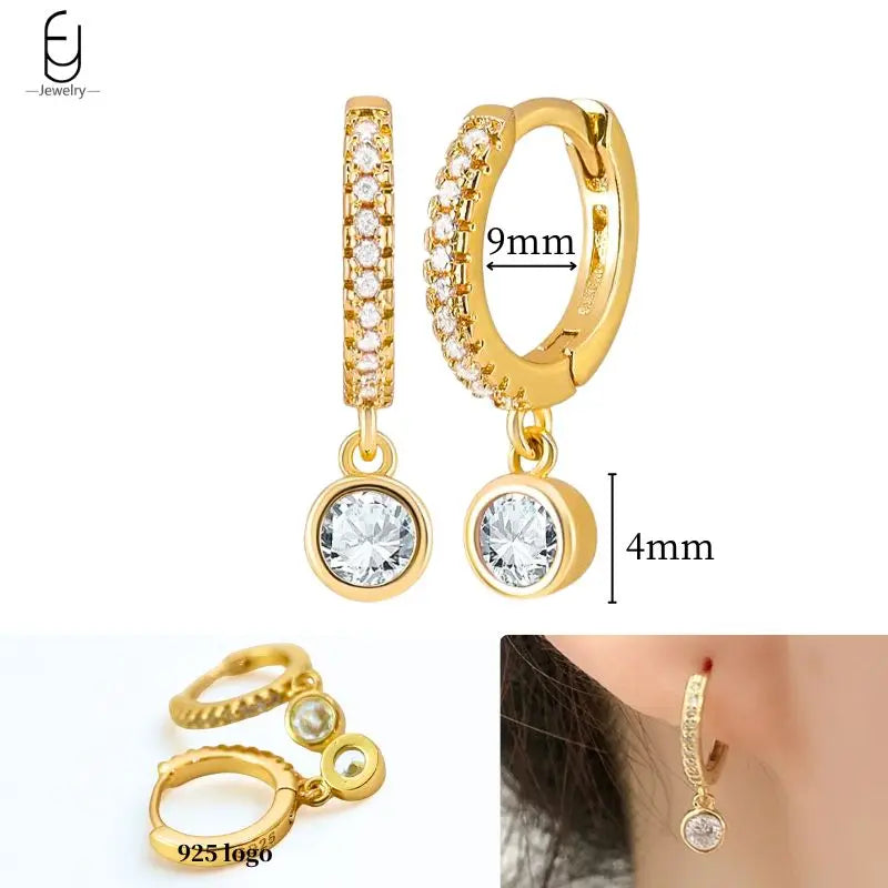 925 Sterling Silver Ear Needle White Crystal Gold Earrings for Women Luxury Water Drop/Heart/Flower Pendant Earring Fine Jewelry