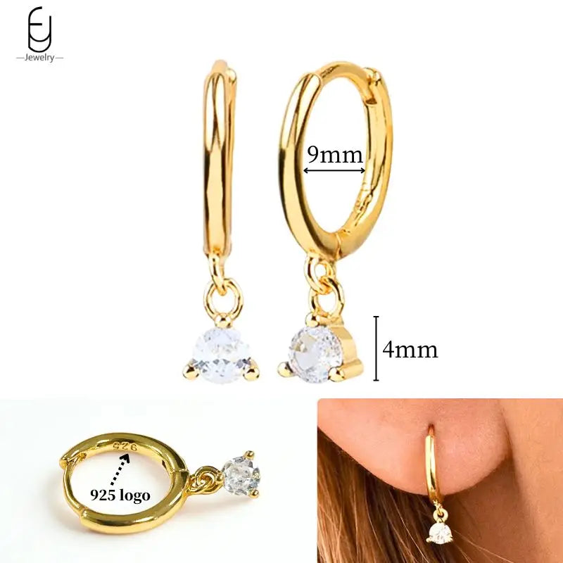 925 Sterling Silver Ear Needle White Crystal Gold Earrings for Women Luxury Water Drop/Heart/Flower Pendant Earring Fine Jewelry