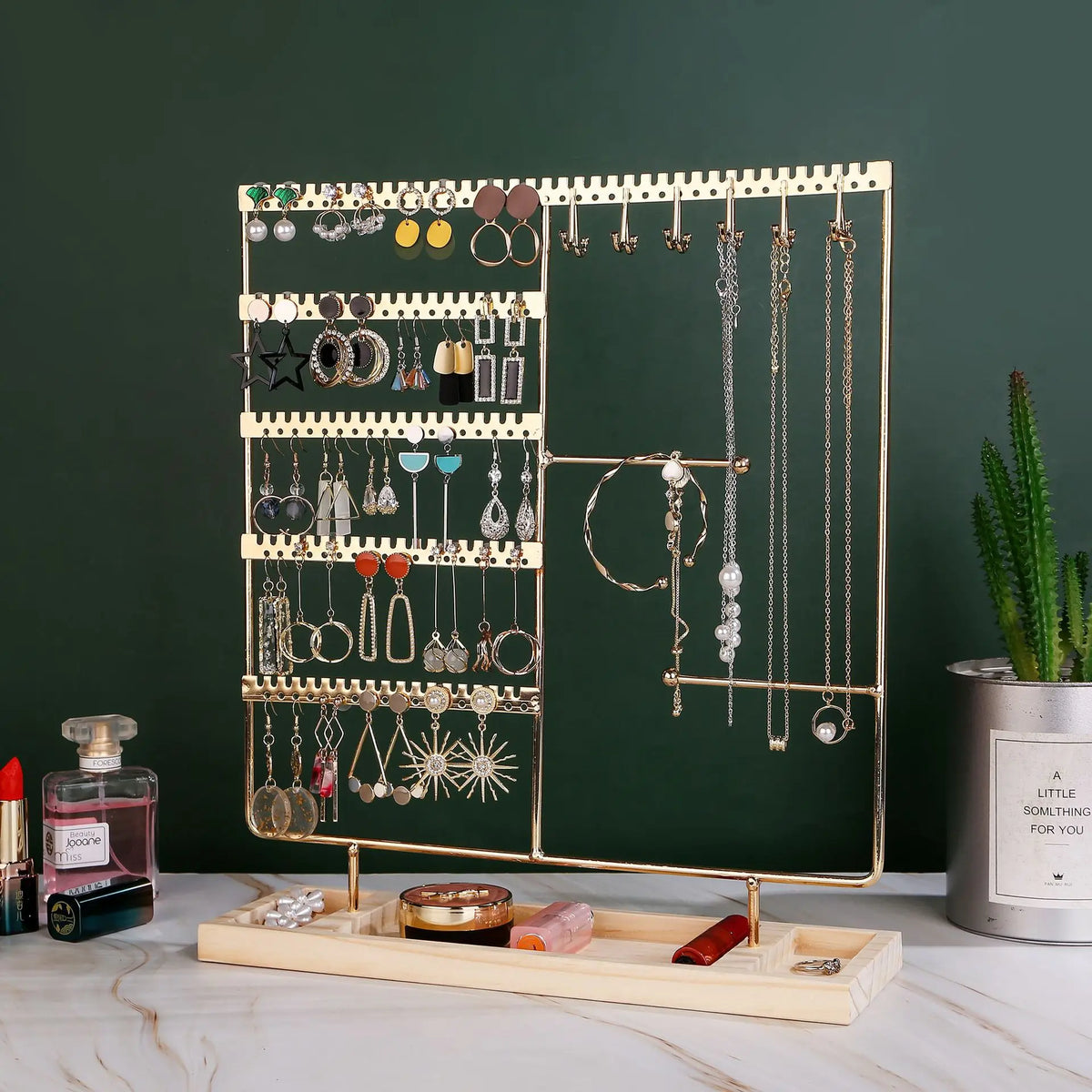 Multifunctional Earring Display Rack Necklace Ring Storage Rack Detachable Wooden Bottom Women Bracelet Watch Jewelry Rack
