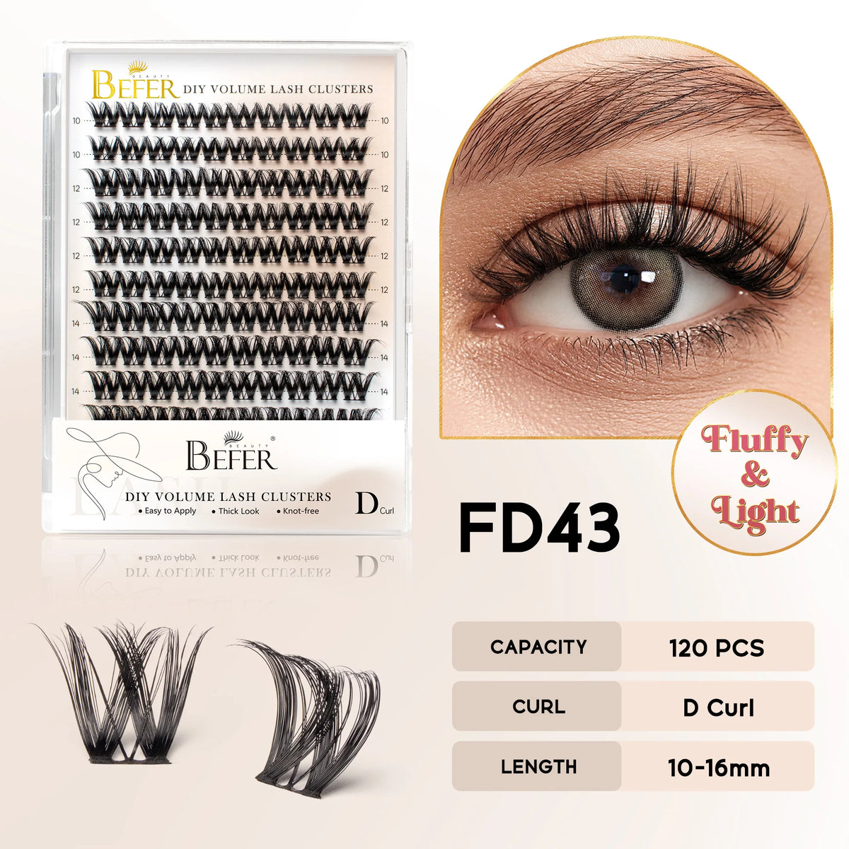 BEFER Cluster Lashes D Curl DIY Eyeslash Extension Manga Lash Cluster Fluffy Volume Individual Natural False Eyelashes Clusters