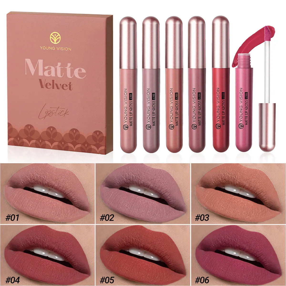 6Pcs/8Pcs Matte Lip Gloss Set – Long-Lasting Waterproof Lipstick, Anti-Sweat Non-Stick Liquid Lip Color, Highly Pigmented Lip Makeup