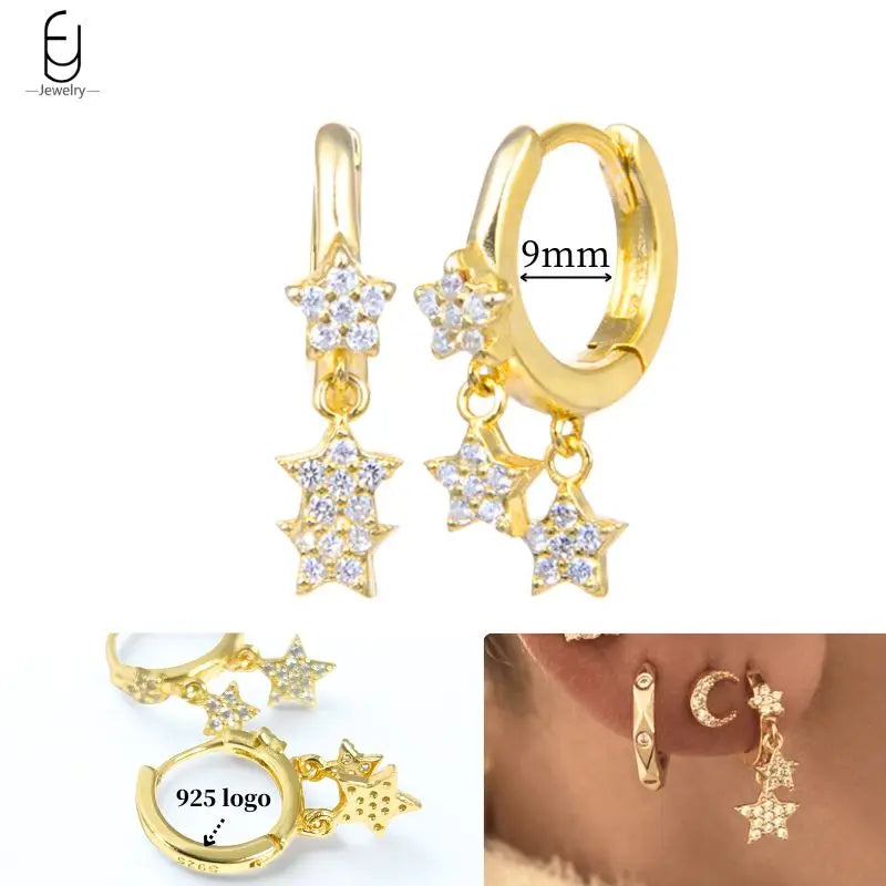 925 Sterling Silver Ear Needle White Crystal Gold Earrings for Women Luxury Water Drop/Heart/Flower Pendant Earring Fine Jewelry