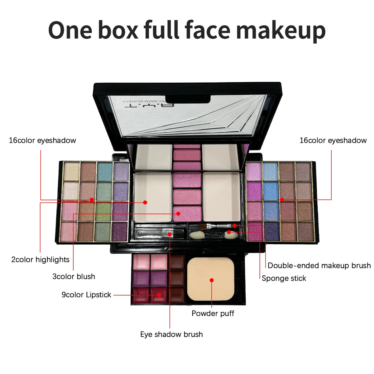 TYA Makeup Set 46 Colors Pearl Eye Shadow Powder Puff Powder Blusher Lip Gloss Set Combination T6145