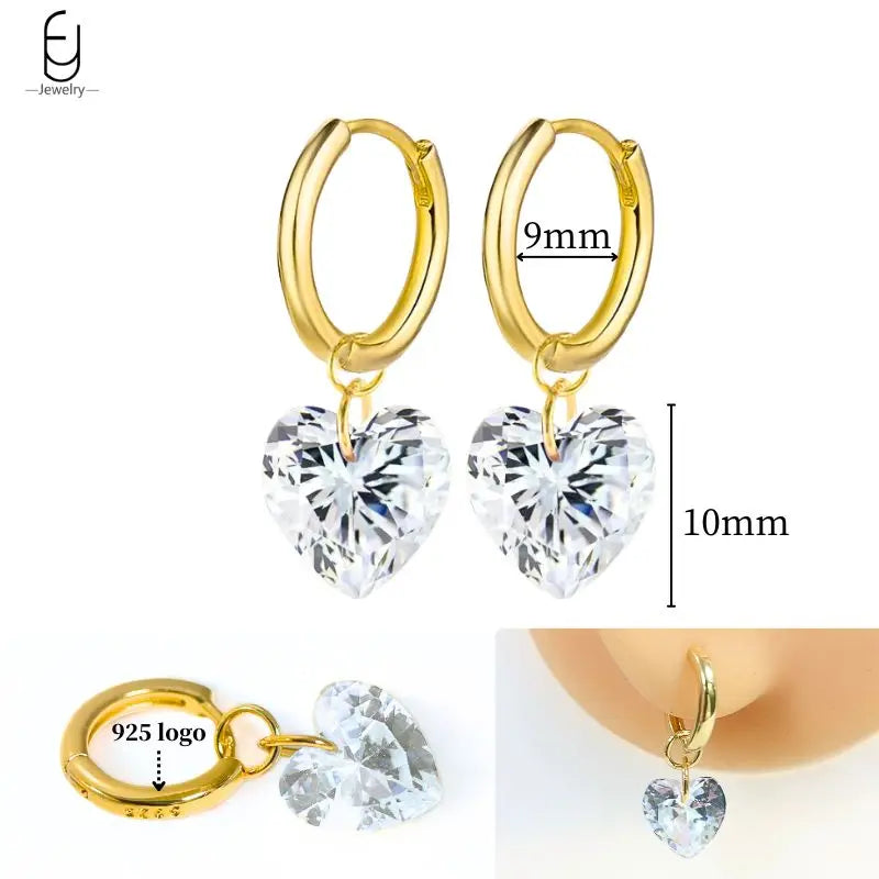 925 Sterling Silver Ear Needle White Crystal Gold Earrings for Women Luxury Water Drop/Heart/Flower Pendant Earring Fine Jewelry