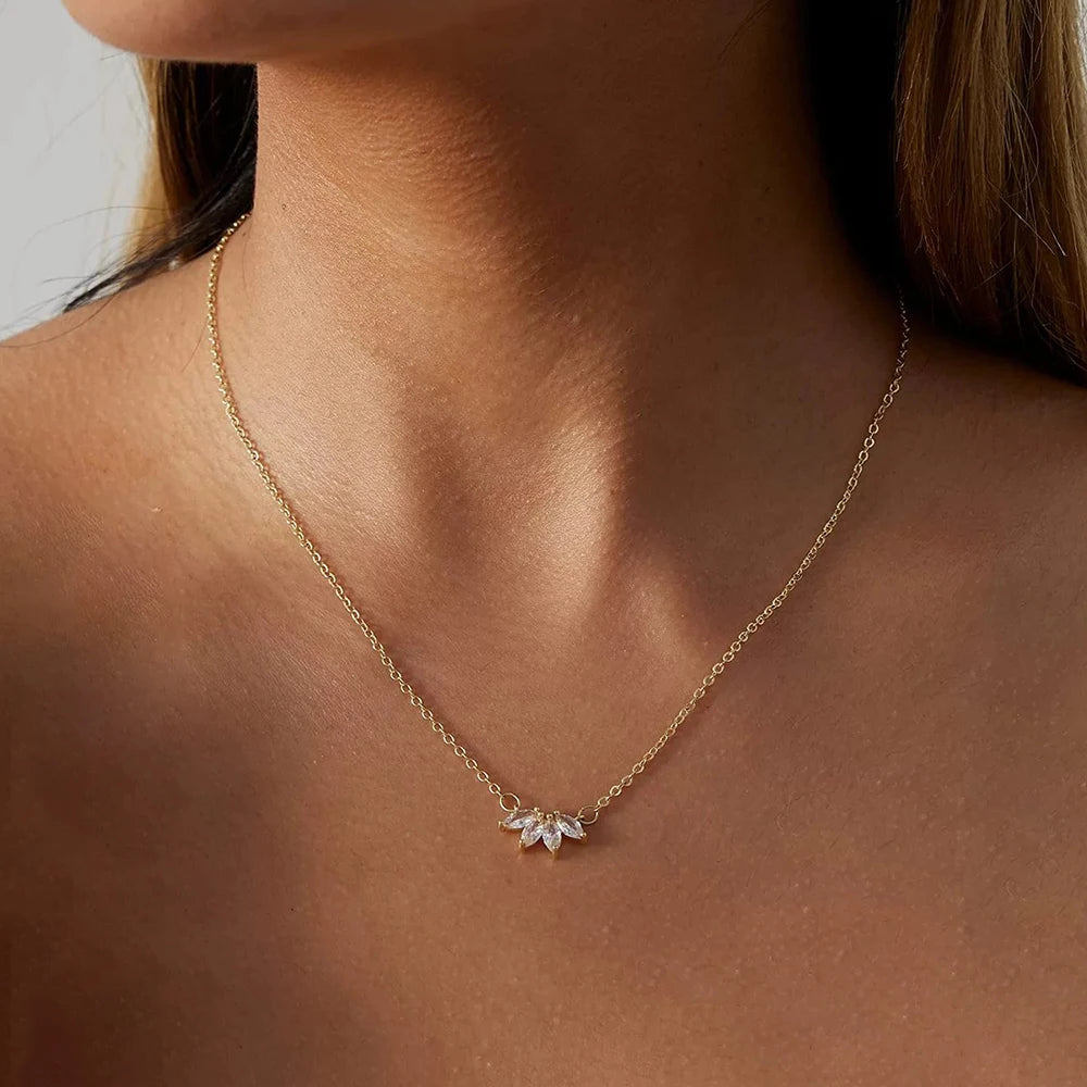 Simple Stainless Steel Horse Eye Zircon Necklace Fashion Elegant Crystal Collarbone Chain For Women Trendy Jewelry Accessories