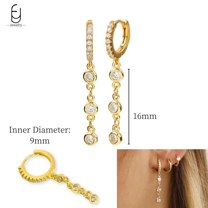 925 Sterling Silver Ear Needle White Crystal Gold Earrings for Women Luxury Water Drop/Heart/Flower Pendant Earring Fine Jewelry