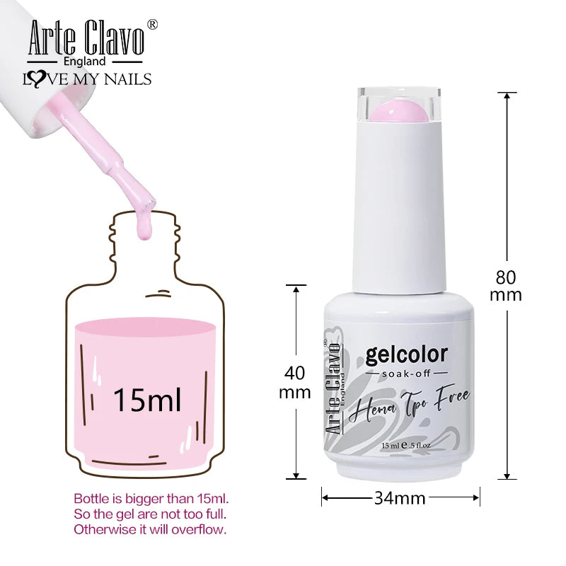 Arte Clavo 15ml Fashion Gel Nail Polish – HEMA & TPO Free Red Glitter UV LED Soak Off Nail Varnish