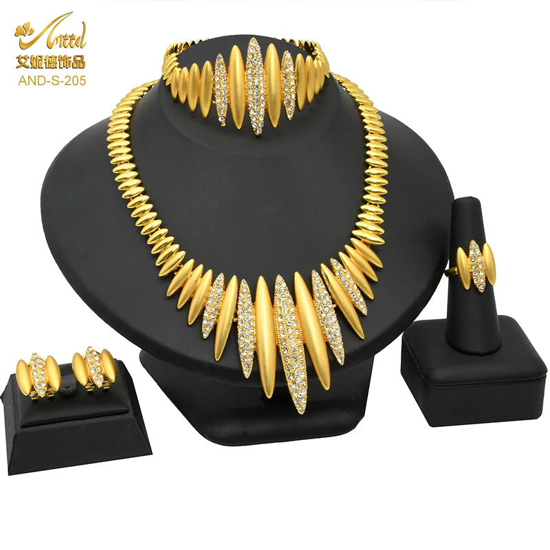 ANIID African Jewelry Set Big Necklace Dubai Ethiopian Gold Color Jewelery Earring Bracelet For Women Bridal Choker Wholesale