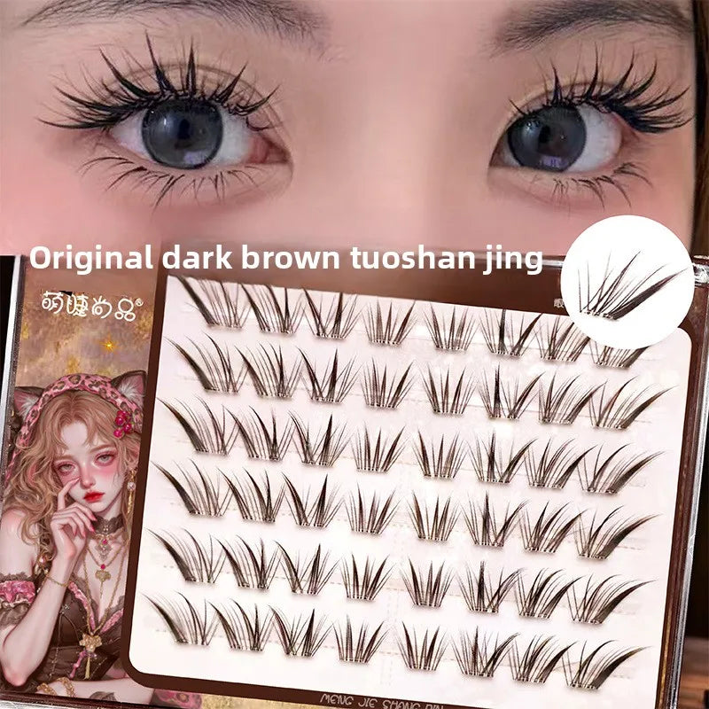 No Glue Self-Adhesive False Eyelashes - Dramatic Volume Natural Wispy Winged Fox Eye Manga Style Fluffy Cat Eye Lashes 7-12mm