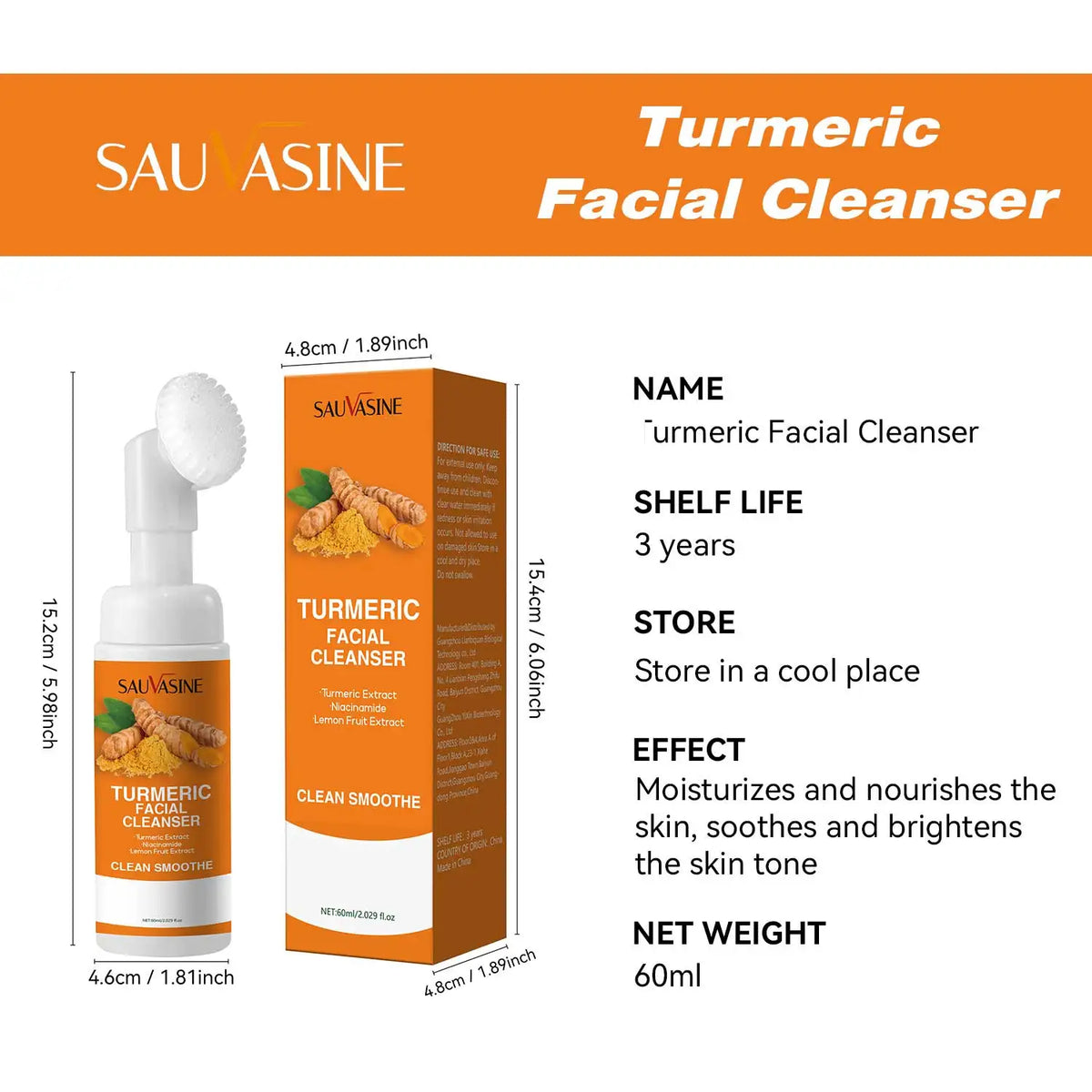 1/3/5pcs Turmeric Foaming Facial Cleanser, Face Wash with Turmeric Extract Niacinamide & Lemon Fruit Extract, Gently Removes Dir