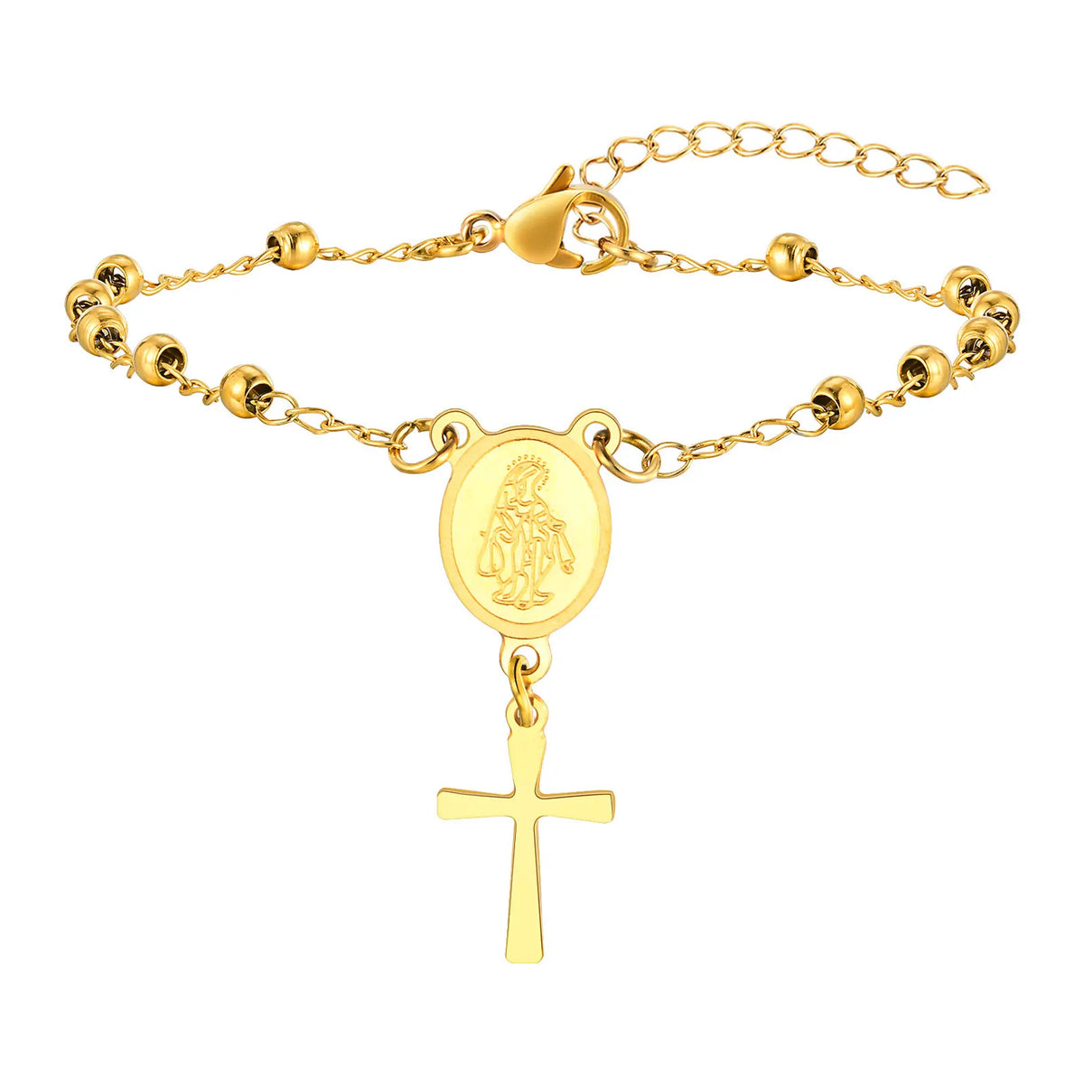 Rosary Beads Virgin Mary Cross Bracelet, Catholic Crucifix Bracelets Women Gift,Baptism Confirmation Communion Christian Jewelry